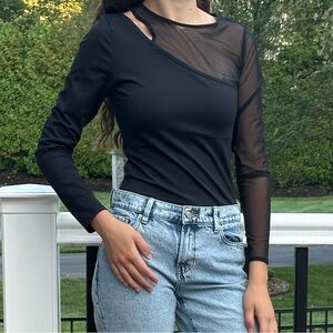 Abercrombie & Fitch Black Mesh Cutout bodysuit
